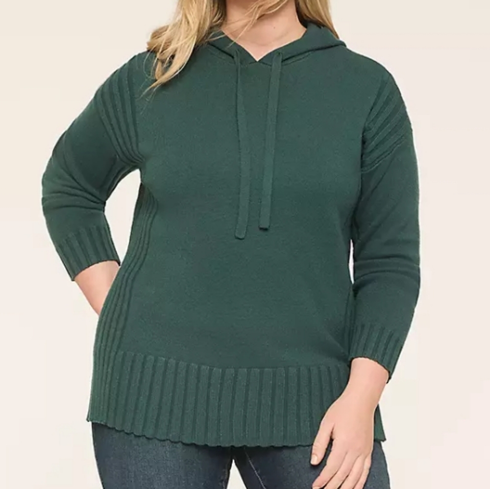 Lane Bryant Plus Size Green Hooded Sweater - 14/16